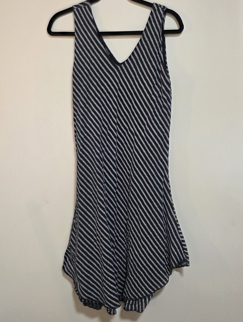 CHARLIE B Navy and White Striped V-Neck Dress